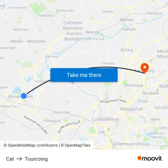 Cat to Tourcoing map