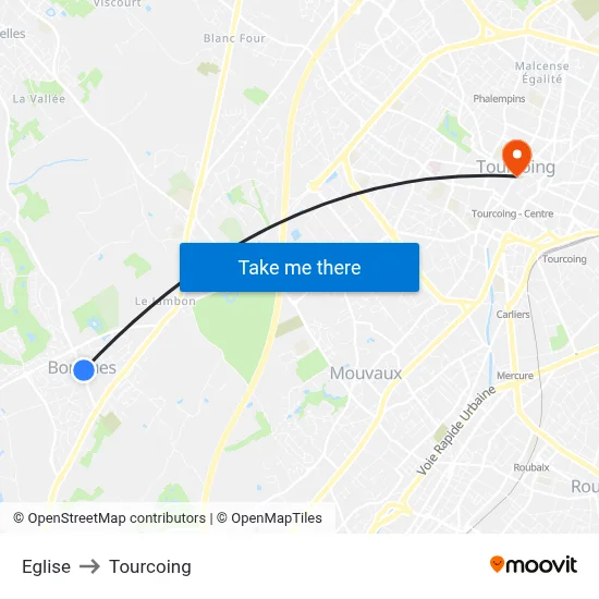 Eglise to Tourcoing map