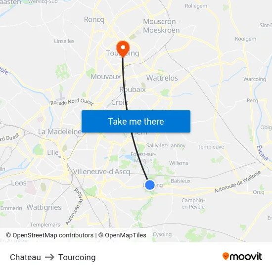 Chateau to Tourcoing map