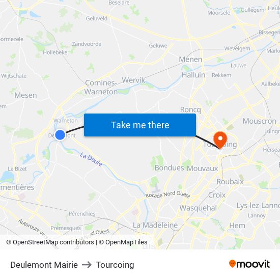 Deulemont Mairie to Tourcoing map