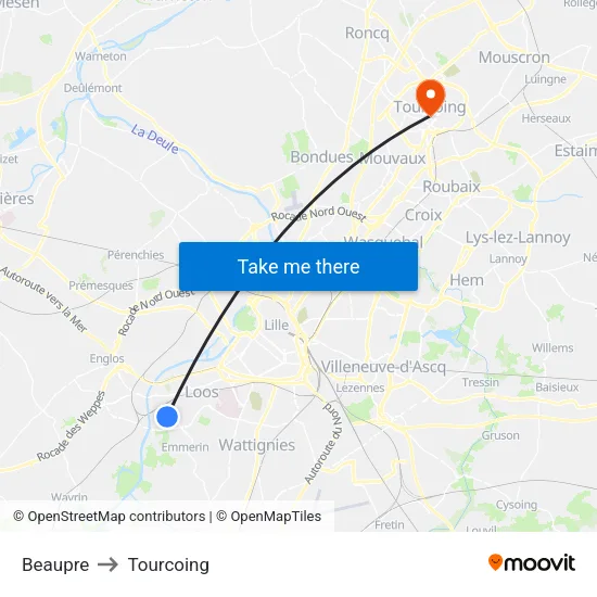 Beaupre to Tourcoing map