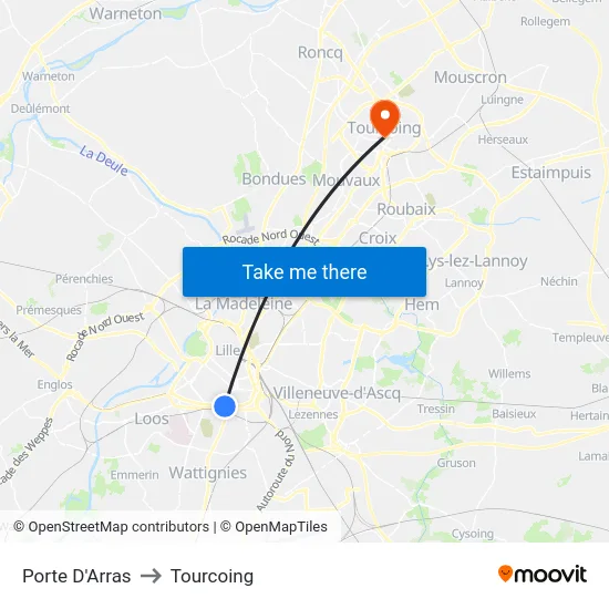 Porte D'Arras to Tourcoing map