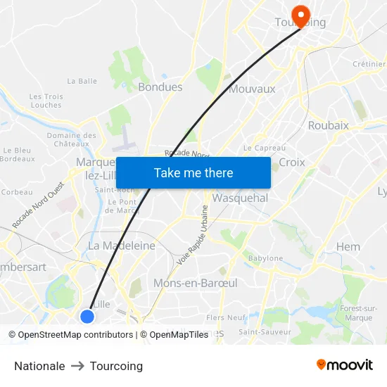 Nationale to Tourcoing map