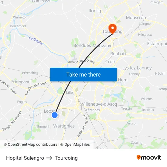 Hopital Salengro to Tourcoing map