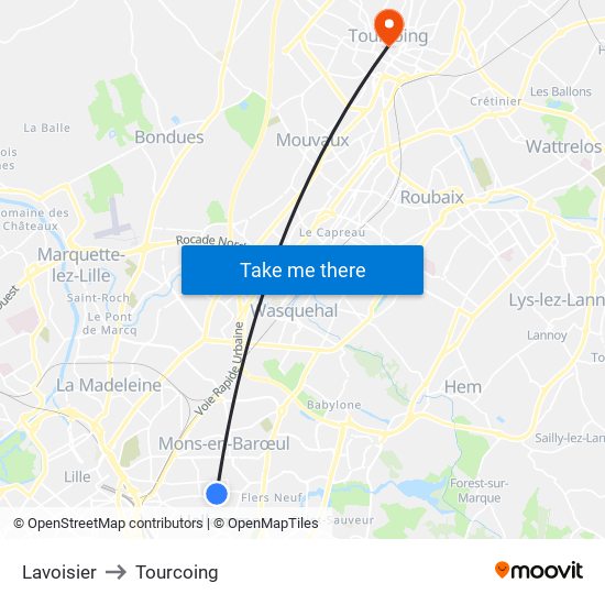 Lavoisier to Tourcoing map