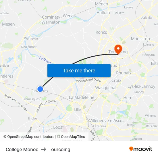 College Monod to Tourcoing map
