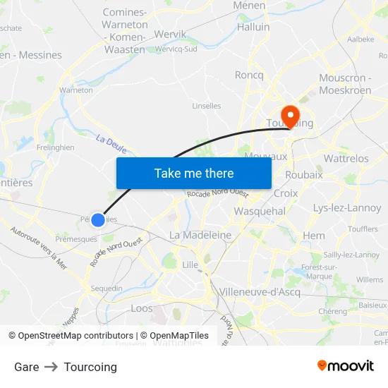 Gare to Tourcoing map