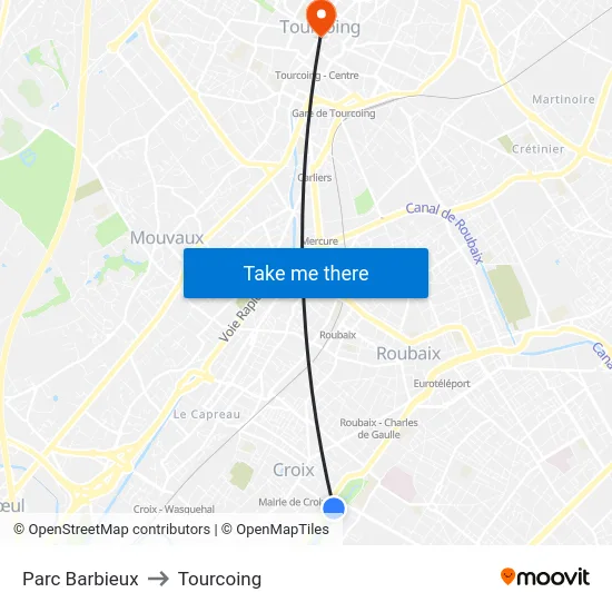 Parc Barbieux to Tourcoing map