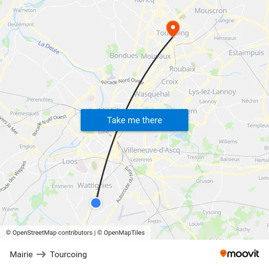 Mairie to Tourcoing map