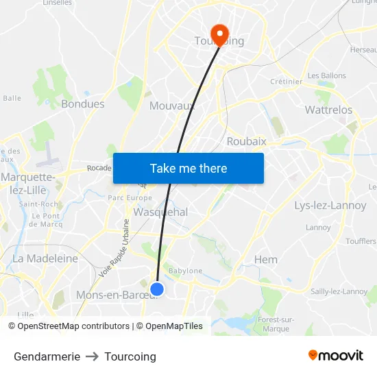Gendarmerie to Tourcoing map