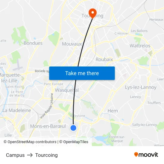 Campus to Tourcoing map