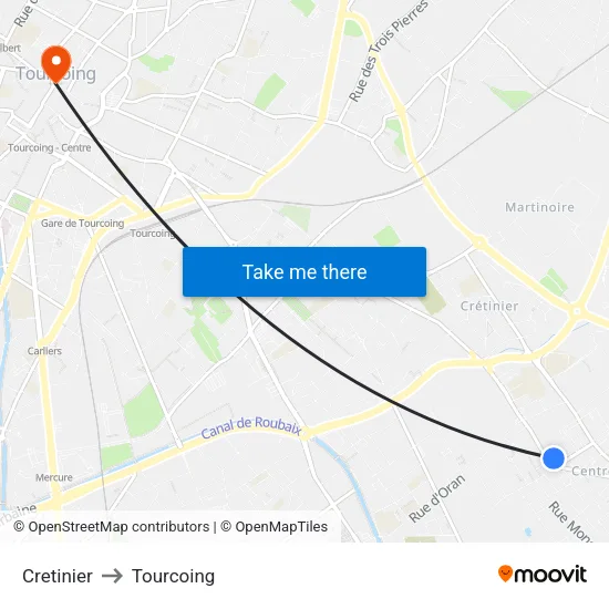 Cretinier to Tourcoing map