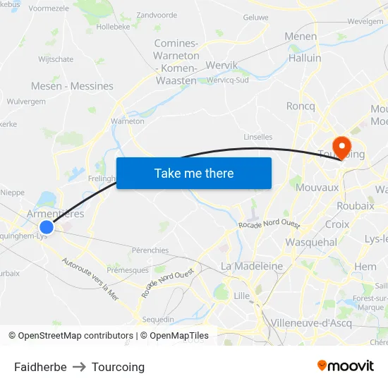 Faidherbe to Tourcoing map