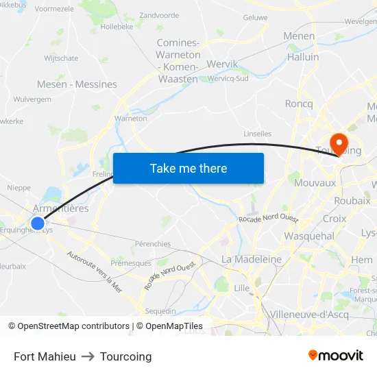 Fort Mahieu to Tourcoing map
