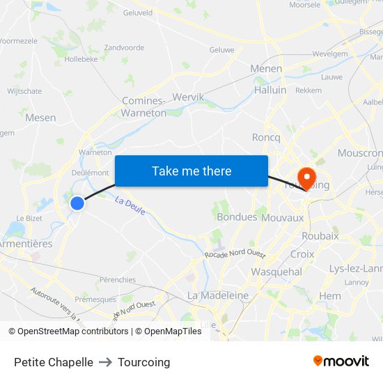 Petite Chapelle to Tourcoing map