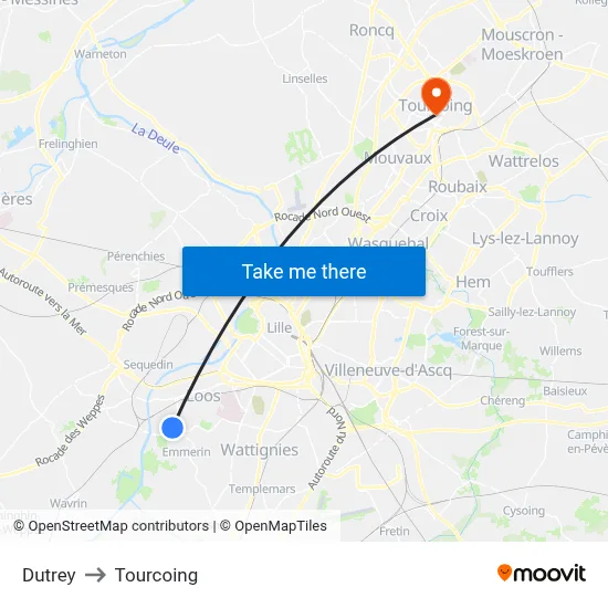 Dutrey to Tourcoing map