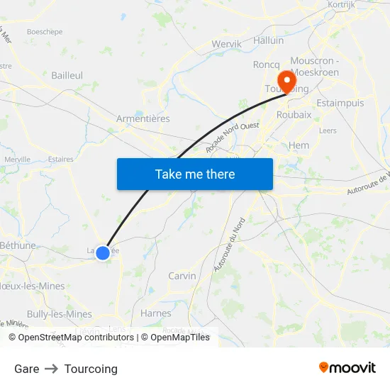 Gare to Tourcoing map