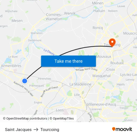 Saint Jacques to Tourcoing map