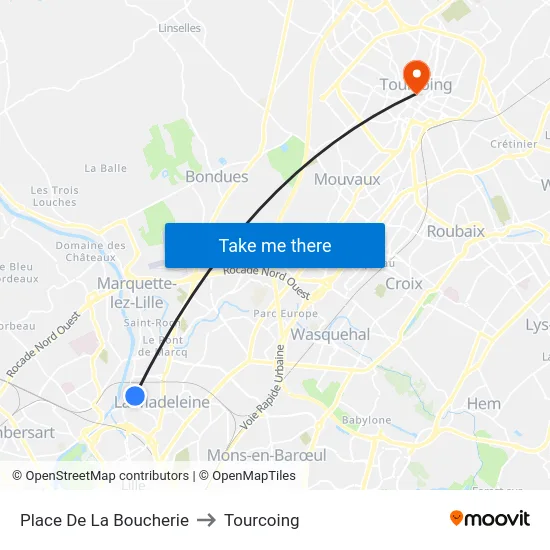 Place De La Boucherie to Tourcoing map
