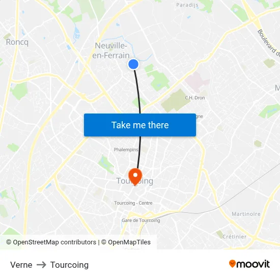 Verne to Tourcoing map