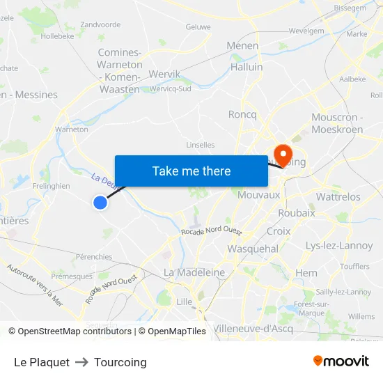 Le Plaquet to Tourcoing map