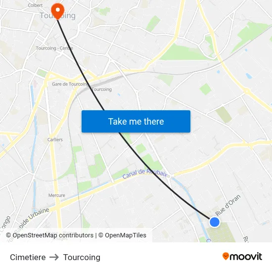 Cimetiere to Tourcoing map