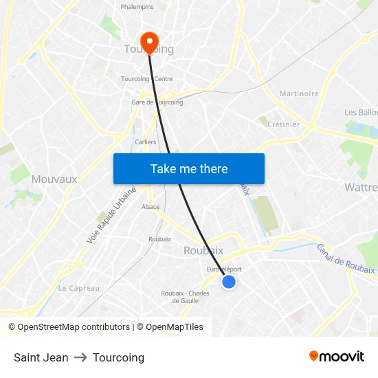 Saint Jean to Tourcoing map
