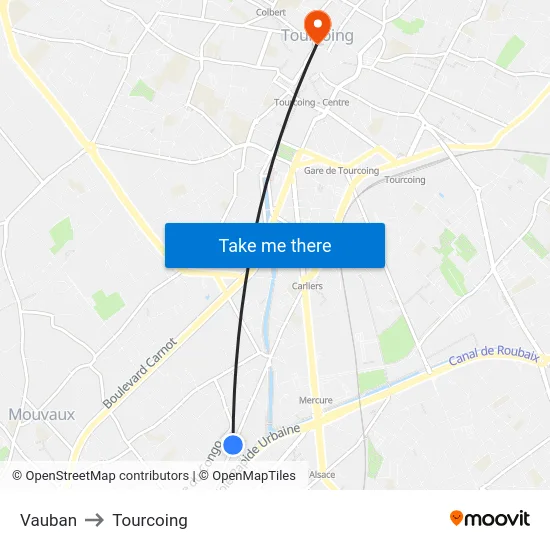 Vauban to Tourcoing map