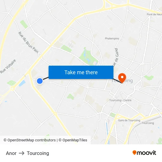 Anor to Tourcoing map