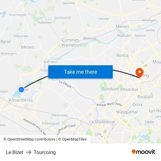 Le Bizet to Tourcoing map