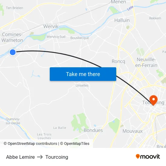 Abbe Lemire to Tourcoing map