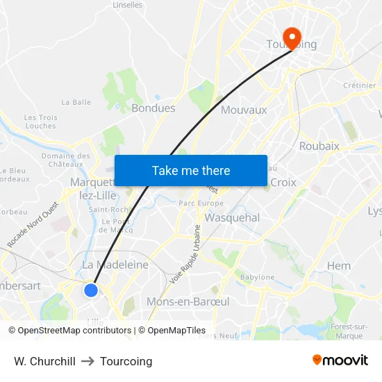 W. Churchill to Tourcoing map