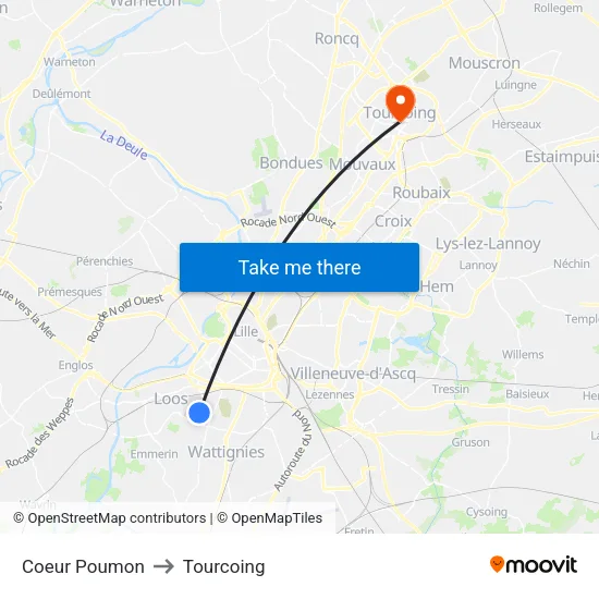 Coeur Poumon to Tourcoing map