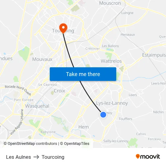 Les Aulnes to Tourcoing map