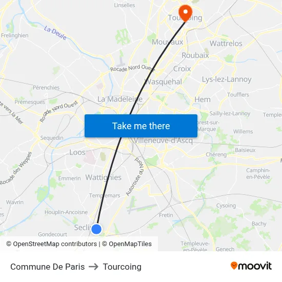 Commune De Paris to Tourcoing map