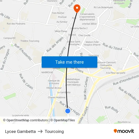 Lycee Gambetta to Tourcoing map