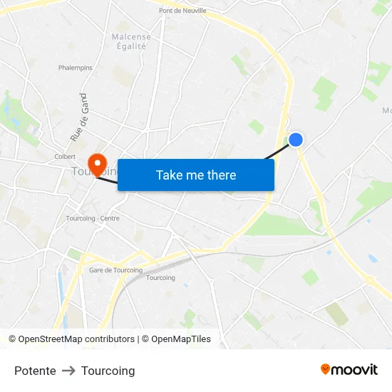 Potente to Tourcoing map