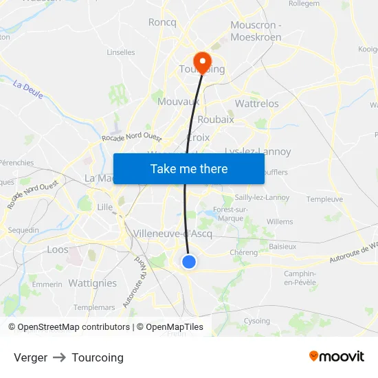 Verger to Tourcoing map