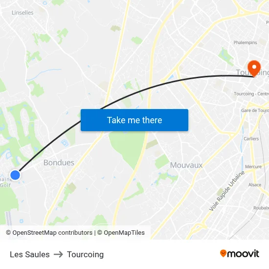 Les Saules to Tourcoing map