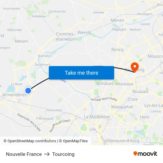 Nouvelle France to Tourcoing map