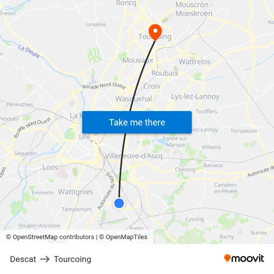 Descat to Tourcoing map