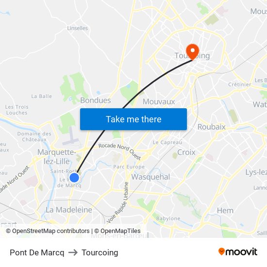 Pont De Marcq to Tourcoing map