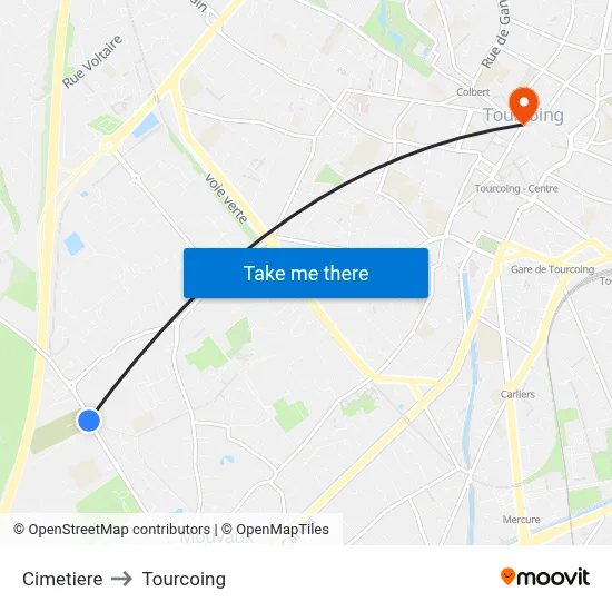 Cimetiere to Tourcoing map