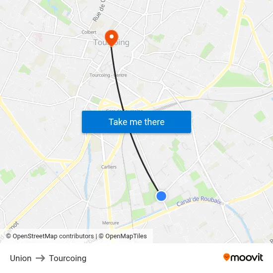 Union to Tourcoing map