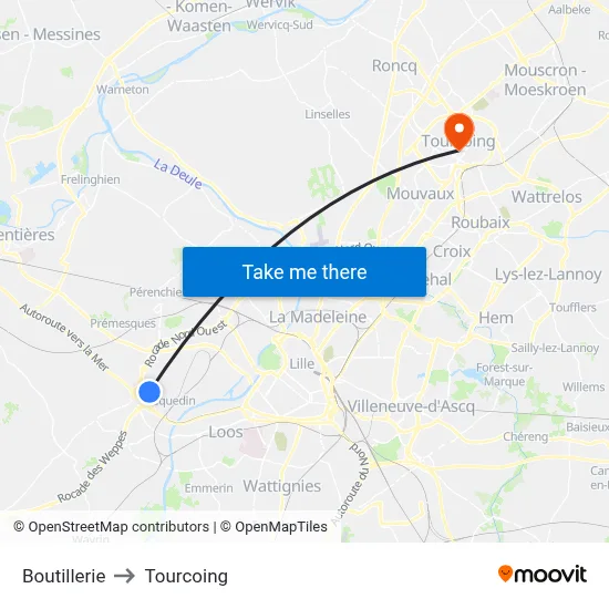 Boutillerie to Tourcoing map