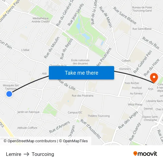 Lemire to Tourcoing map