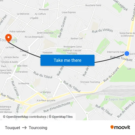 Touquet to Tourcoing map