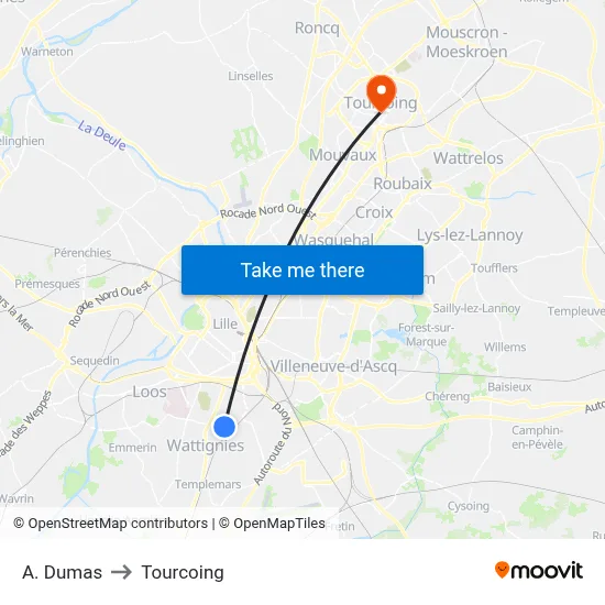 A. Dumas to Tourcoing map