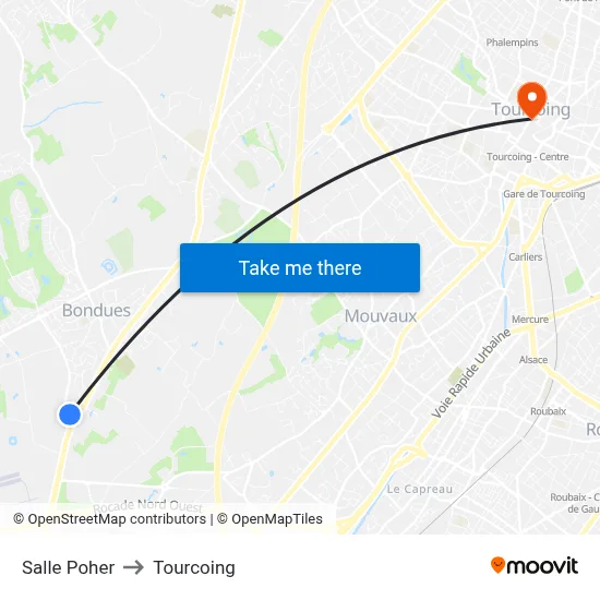 Salle Poher to Tourcoing map