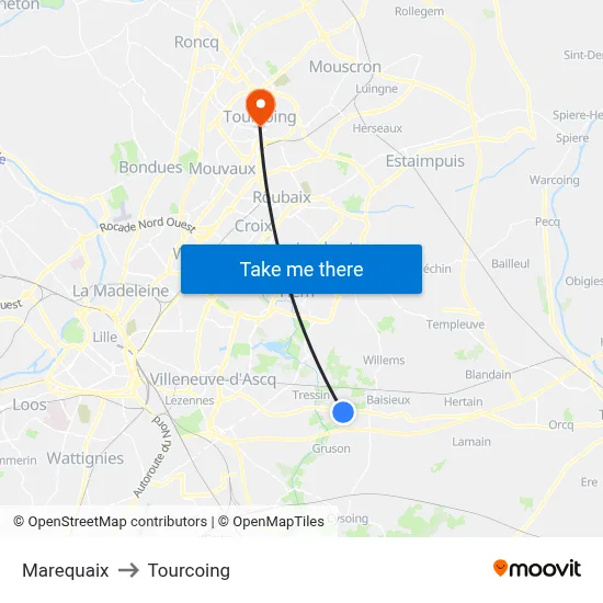 Marequaix to Tourcoing map